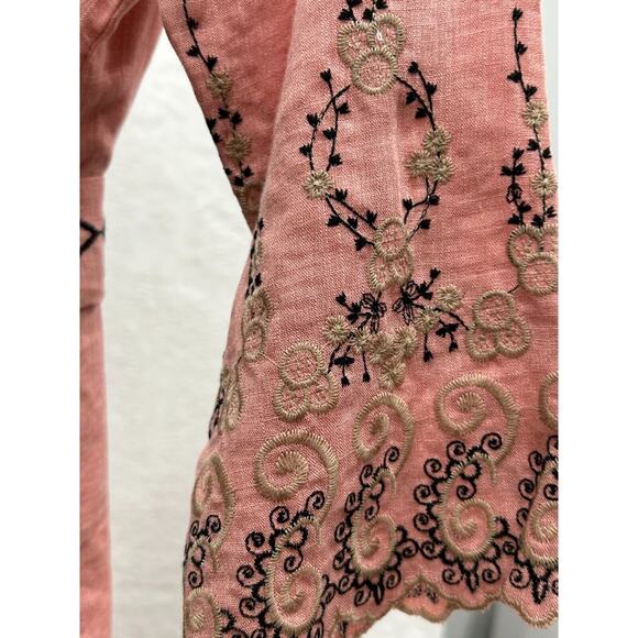 Misa Boho Dress Womens XS Pink Viscose Embroidered Tie Waist V Neck Drawstring - Picture 5 of 16